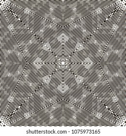 Geometric design. Lines of different thickness. Triangles unusual poster Design. Seamless pattern with lines. Linear, abstract, geometric composition. Mosaic vector kaleidoscope, abstract background