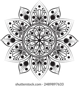 Diseño Geométrico: Los Mandalas son a menudo circulares o cuadrados en forma, con intrincados patrones geométricos que irradian desde el centro hacia afuera. Estos patrones suelen tener círculos concéntricos, cuadrados