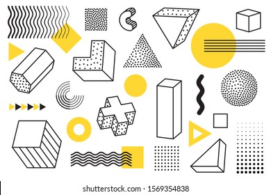 Geometric design and memphis style elements with halftone effects and yellow shapes - Shutterstock ID 1569354838