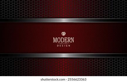 Geometric design with a metal mesh and a red frame with a metallic edging.