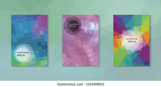 Geometric design mosaic sets. Colorful gradient background. Geometric triangle, abstract background. Mosaic texture. The effect of stained glass. EPS 10 Vector