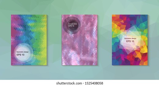 Geometric design mosaic sets. Colorful gradient background. Geometric triangle, abstract background. Mosaic texture. The effect of stained glass. EPS 10 Vector