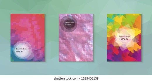 Geometric design mosaic sets. Colorful gradient background. Geometric triangle, abstract background. Mosaic texture. The effect of stained glass. EPS 10 Vector