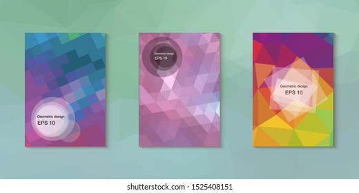 Geometric design mosaic sets. Colorful gradient background. Geometric triangle, abstract background. Mosaic texture. The effect of stained glass. EPS 10 Vector