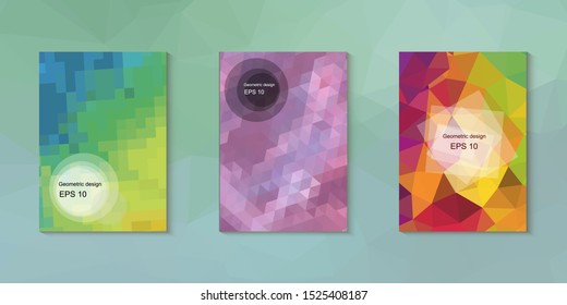 Geometric design mosaic sets. Colorful gradient background. Geometric triangle, abstract background. Mosaic texture. The effect of stained glass. EPS 10 Vector