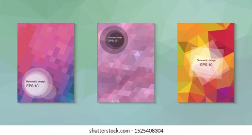 Geometric design mosaic sets. Colorful gradient background. Geometric triangle, abstract background. Mosaic texture. The effect of stained glass. EPS 10 Vector