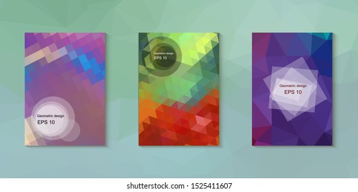 Geometric design mosaic sets. Colorful gradient background. Geometric triangle, abstract background. Mosaic texture. The effect of stained glass. EPS 10 Vector