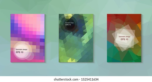 Geometric design mosaic sets. Colorful gradient background. Geometric triangle, abstract background. Mosaic texture. The effect of stained glass. EPS 10 Vector