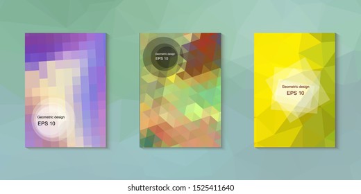 Geometric design mosaic sets. Colorful gradient background. Geometric triangle, abstract background. Mosaic texture. The effect of stained glass. EPS 10 Vector