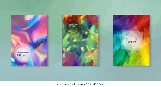 Geometric design mosaic sets. Colorful gradient background. Geometric triangle, abstract background. Mosaic texture. The effect of stained glass. EPS 10 Vector