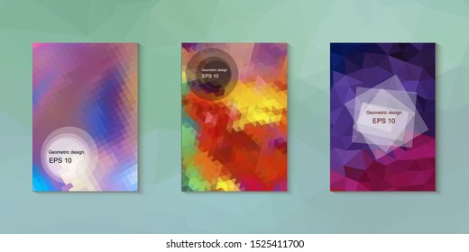 Geometric design mosaic sets. Colorful gradient background. Geometric triangle, abstract background. Mosaic texture. The effect of stained glass. EPS 10 Vector