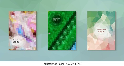Geometric design mosaic sets. Colorful gradient background. Geometric triangle, abstract background. Mosaic texture. The effect of stained glass. EPS 10 Vector
