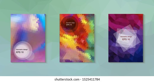 Geometric design mosaic sets. Colorful gradient background. Geometric triangle, abstract background. Mosaic texture. The effect of stained glass. EPS 10 Vector