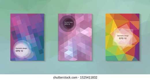 Geometric design mosaic sets. Colorful gradient background. Geometric triangle, abstract background. Mosaic texture. The effect of stained glass. EPS 10 Vector