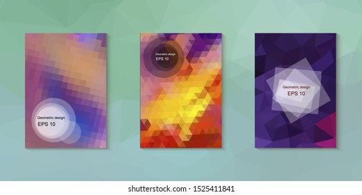 Geometric design mosaic sets. Colorful gradient background. Geometric triangle, abstract background. Mosaic texture. The effect of stained glass. EPS 10 Vector