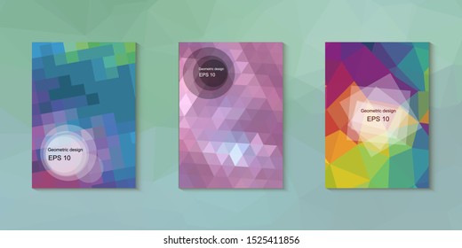 Geometric design mosaic sets. Colorful gradient background. Geometric triangle, abstract background. Mosaic texture. The effect of stained glass. EPS 10 Vector