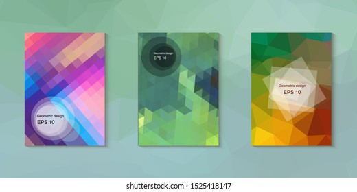 Geometric design mosaic sets. Colorful gradient background. Geometric triangle, abstract background. Mosaic texture. The effect of stained glass. EPS 10 Vector