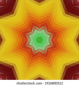 Geometrisches Design, Mosaik eines Vektorkalidoskops, abstrakter Mosaikhintergrund, bunter Futuristischer Hintergrund, geometrisches Dreiecksmuster. Mosaikstruktur. Festgestellter Glaseffekt. 10 EPS Vektor.