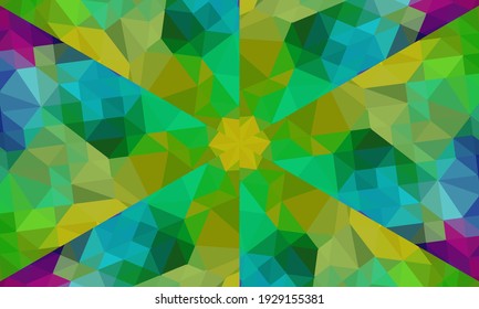 Diseño geométrico, mosaico de un kaleidoscopio vector, fondo mosaico abstracto, fondo futurista colorido, patrón triangular geométrico. Textura mosaica. Efecto de vidrio manchado. Vector.