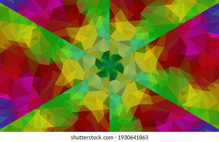 Diseño geométrico, mosaico de un kaleidoscopio vector, fondo mosaico abstracto, fondo futurista colorido, patrón triangular geométrico. Textura mosaica. Efecto de vidrio manchado. Vector.