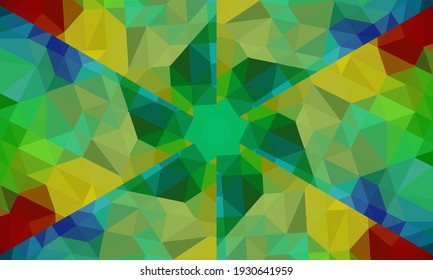 Diseño geométrico, mosaico de un kaleidoscopio vector, fondo mosaico abstracto, fondo futurista colorido, patrón triangular geométrico. Textura mosaica. Efecto de vidrio manchado. Vector.