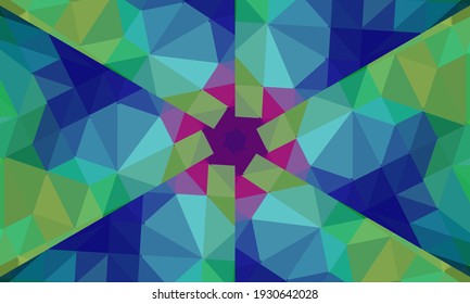 Diseño geométrico, mosaico de un kaleidoscopio vector, fondo mosaico abstracto, fondo futurista colorido, patrón triangular geométrico. Textura mosaica. Efecto de vidrio manchado. Vector.