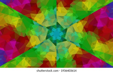 Diseño geométrico, mosaico de un kaleidoscopio vector, fondo mosaico abstracto, fondo futurista colorido, patrón triangular geométrico. Textura mosaica. Efecto de vidrio manchado. Vector.