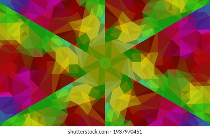 Diseño geométrico, mosaico de un kaleidoscopio vector, fondo mosaico abstracto, fondo futurista colorido, patrón triangular geométrico. Textura mosaica. Efecto de vidrio manchado. Vector.