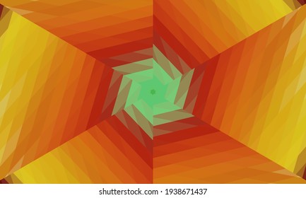 Geometrisches Design, Mosaik eines Vektorkalidoskops, abstrakter Mosaikhintergrund, bunter Futuristischer Hintergrund, geometrisches Dreiecksmuster. Mosaikstruktur. Festgestellter Glaseffekt. Vektorgrafik.
