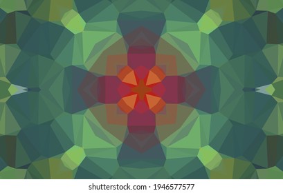 Geometrisches Design, Mosaik eines Vektorkalidoskops, abstrakter Mosaikhintergrund, bunter Futuristischer Hintergrund, geometrisches Dreiecksmuster. Mosaikstruktur. Festgestellter Glaseffekt. Vektorgrafik