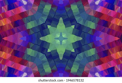 Diseño geométrico, mosaico de un kaleidoscopio vector, fondo mosaico abstracto, fondo futurista colorido, patrón triangular geométrico. Textura mosaica. Efecto de vidrio manchado. Vector