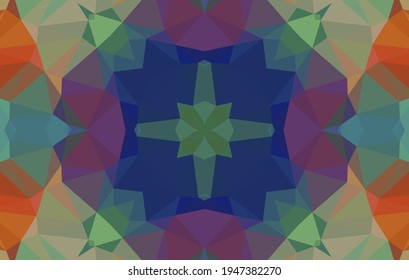 Diseño geométrico, mosaico de un kaleidoscopio vector, fondo mosaico abstracto, fondo futurista colorido, patrón triangular geométrico. Textura mosaica. Efecto de vidrio manchado. Vector EPS 10