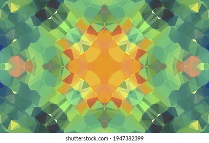 Diseño geométrico, mosaico de un kaleidoscopio vector, fondo mosaico abstracto, fondo futurista colorido, patrón triangular geométrico. Textura mosaica. Efecto de vidrio manchado. Vector EPS 10