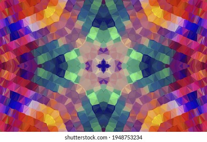 Diseño geométrico, mosaico de un kaleidoscopio vector, fondo mosaico abstracto, fondo futurista colorido, patrón triangular geométrico. Textura mosaica. Efecto de vidrio manchado. Vector EPS 10