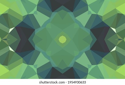 Geometrisches Design, Mosaik eines Vektorkalidoskops, abstrakter Mosaikhintergrund, bunter Futuristischer Hintergrund, geometrisches Dreiecksmuster. Mosaikstruktur. Festgestellter Glaseffekt. 10 EPS Vektor.