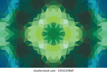 Geometrisches Design, Mosaik eines Vektorkalidoskops, abstrakter Mosaikhintergrund, bunter Futuristischer Hintergrund, geometrisches Dreiecksmuster. Mosaikstruktur. Festgestellter Glaseffekt. 10 EPS Vektor.