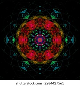 Geometrisches Design, Mosaik eines Vektorkalidoskops, abstrakter Mosaikhintergrund, bunter Futuristischer Hintergrund, geometrisches Dreiecksmuster. Mosaikstruktur. Festgestellter Glaseffekt.

