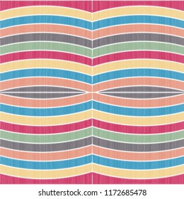 Geometric design in patchwork style, wave, multi-colored bedspread, embroidery, handmade, vector illustration