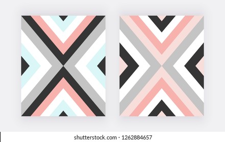 Geometric design with pink, blue and grey triangular. Modern background for wedding invitation, banner, card, flyer, poster, save the date
