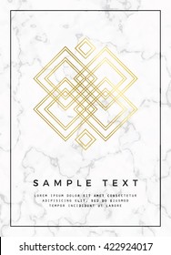 Geometric design for poster, brochure or business card, with marble texture and gold detail