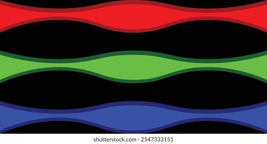 Geometric design with red, green and blue elements accented at the top, middle and bottom. The black background creates a dynamic and aesthetic visual appeal