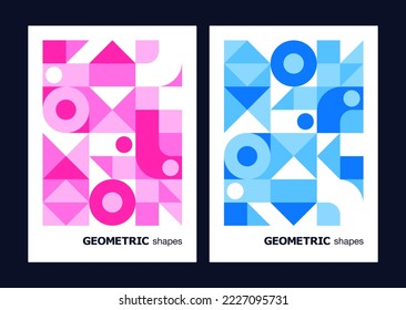 Geometric design. Refreshing geometric of pink, light blue and blue. Vector background material.