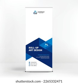 Geometric design, roll-up, creative blue background, template for photo and text placement, presentations