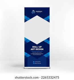 Geometric design, roll-up, creative blue background, template for photo and text placement, presentations