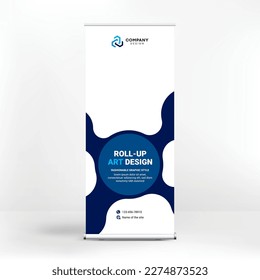 Geometric design, roll-up, creative blue background, template for photo and text placement, presentations