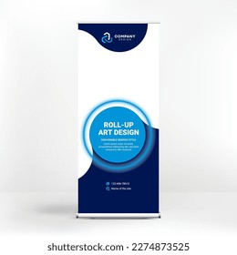 Geometric design, roll-up, creative blue background, template for photo and text placement, presentations