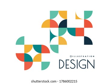 Diseño geométrico con formas en el estilo de cuadrados con esquinas y círculos redondeados. Vector 