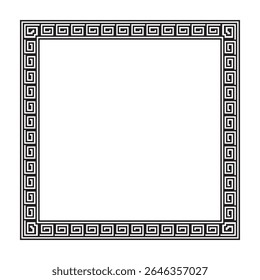 geometric design with a square Greek key border in black on white, featuring traditional symmetry ideal for label design, vintage packaging, logo decoration, and certificate layouts.