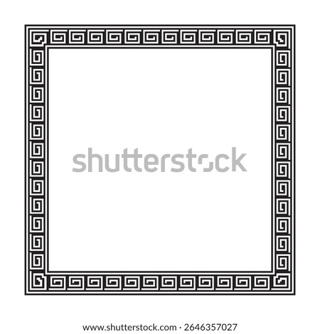 geometric design with a square Greek key border in black on white, featuring traditional symmetry ideal for label design, vintage packaging, logo decoration, and certificate layouts.