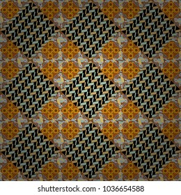 Geometric design template with black, blue and brown elements. Technologic fabric tile card cover print badge. Background, texture with pop art effect. Vector seamless pattern.